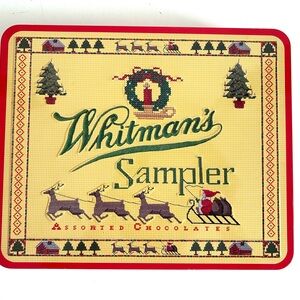 Whitman's RARE Christmas Sampler Tin Box,  
Excellent Condition, 8 1/4” X 10”